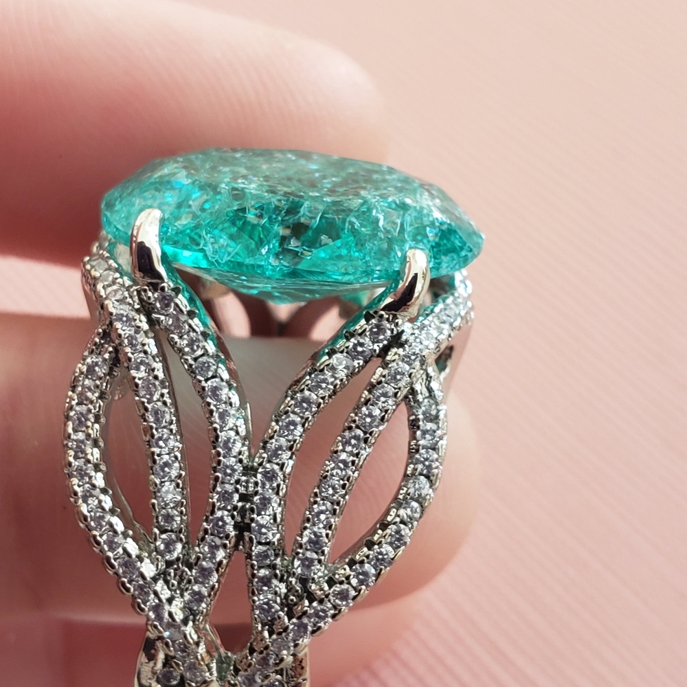 925 SILVER PLATED GREEN PARAIBA RING - Picture 5 of 10